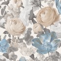 Tapeta Florystyczna Beżowo Biało Niebiesko Szare Kwiaty Rosalinda Sintra 386019 - Sklep z Tapetami na ścianę Tapetydekoracje.pl