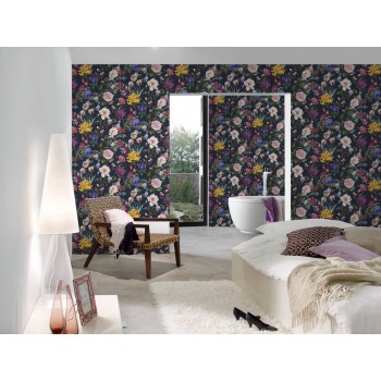 Tapeta Wiosenne Kwiaty na Czarnym Tle AS-Creation AS373364 - Sklep z Tapetami na ścianę Tapetydekoracje.pl