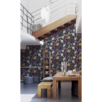 Tapeta Wiosenne Kwiaty na Czarnym Tle AS-Creation AS373364 - Sklep z Tapetami na ścianę Tapetydekoracje.pl