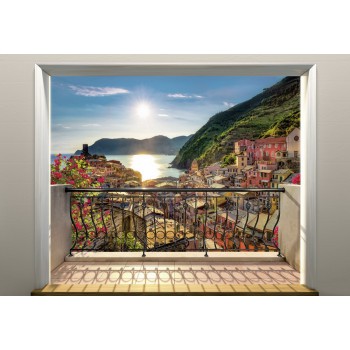 Fototapeta 3D Miasto Włochy z Balkonu Komar 8-988 Vernazza (368 x 254 cm) - Sklep z Fototapetami na ścianęTapetydekoracje.pl